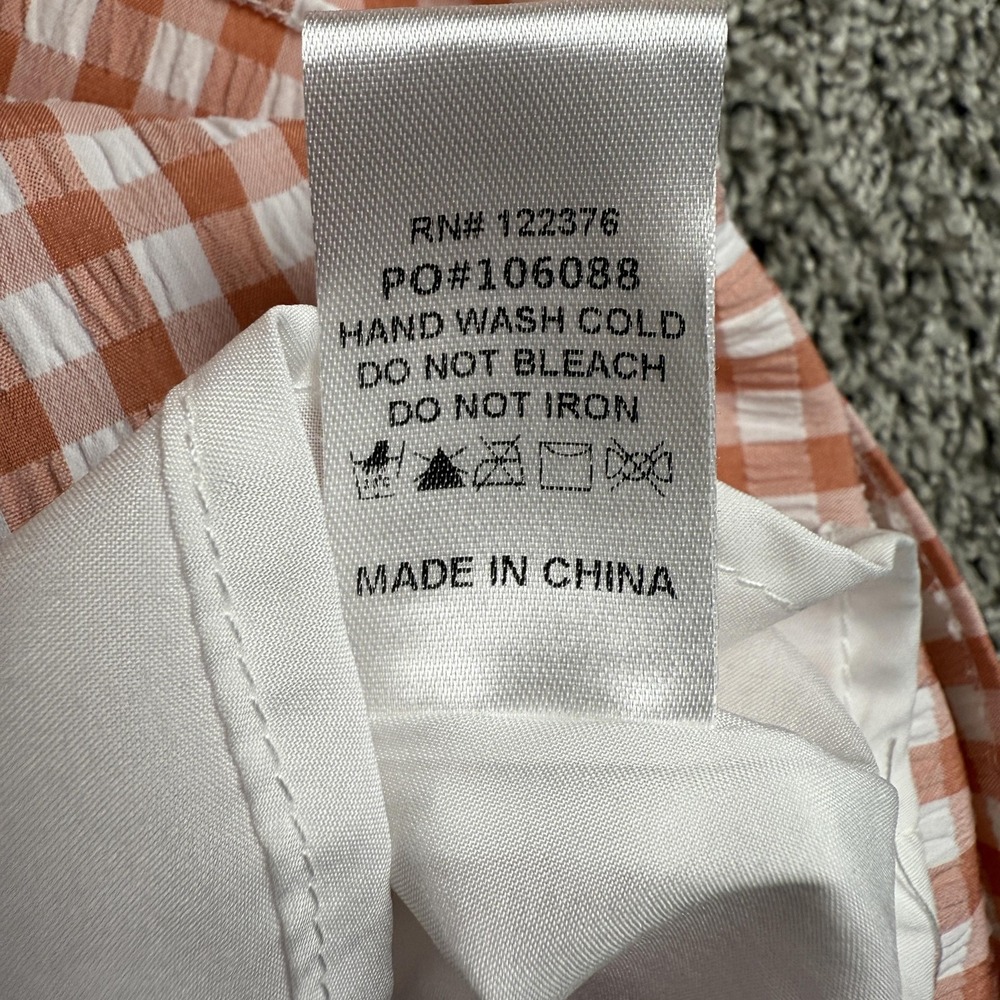 Mustard Seed Womens Dress M Pink Gingham Puff Sleeve Cottagecore Milkmaid Ruched - Picture 12 of 13